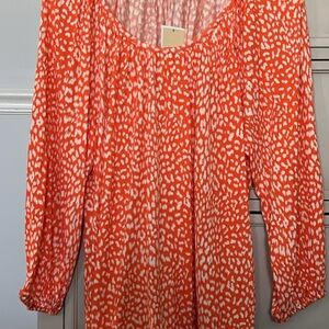 Michael Kors Orange and White Printed Long Sleeve Tunic